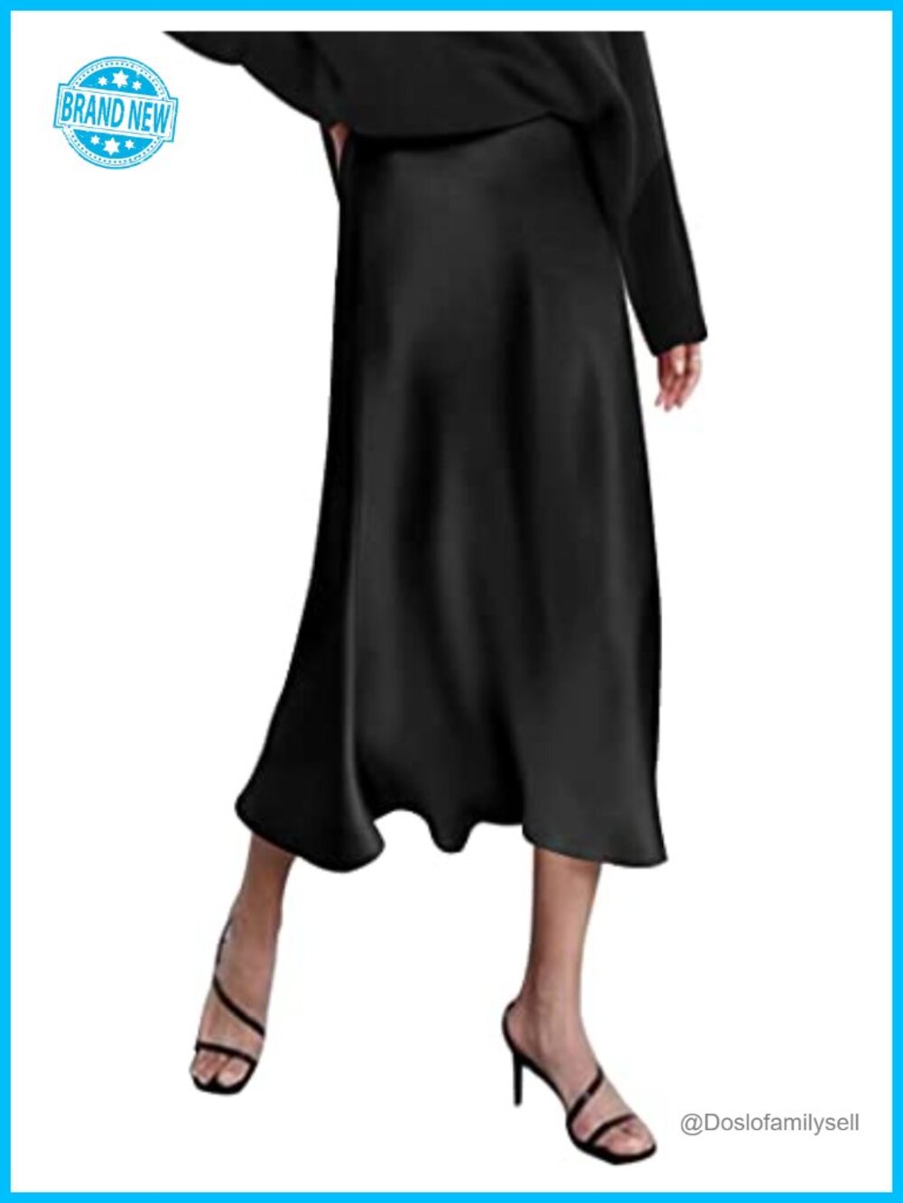 Women High Waist Satin Midi Skirt Elegant A-Line Party Formal